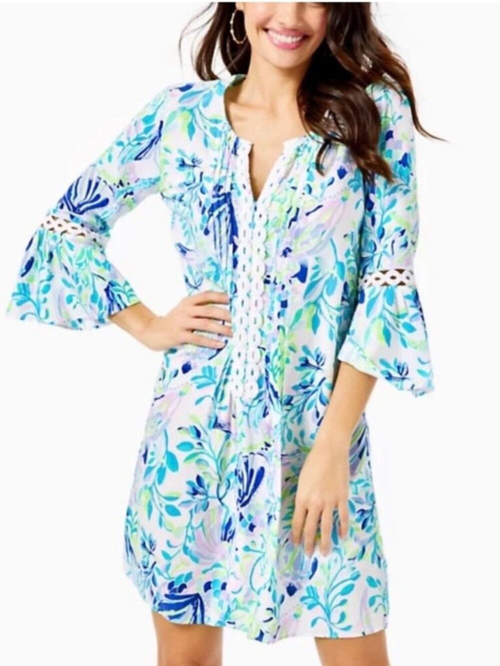 Lilly Pulitzer Large Dress Boho Tunic Boho 70s Resort Coastal Vacation Embroider